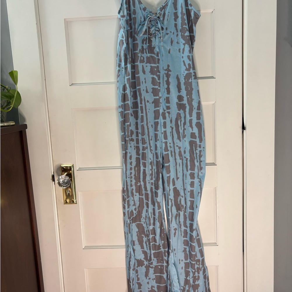 Blue and Brown Patterned Jumpsuit